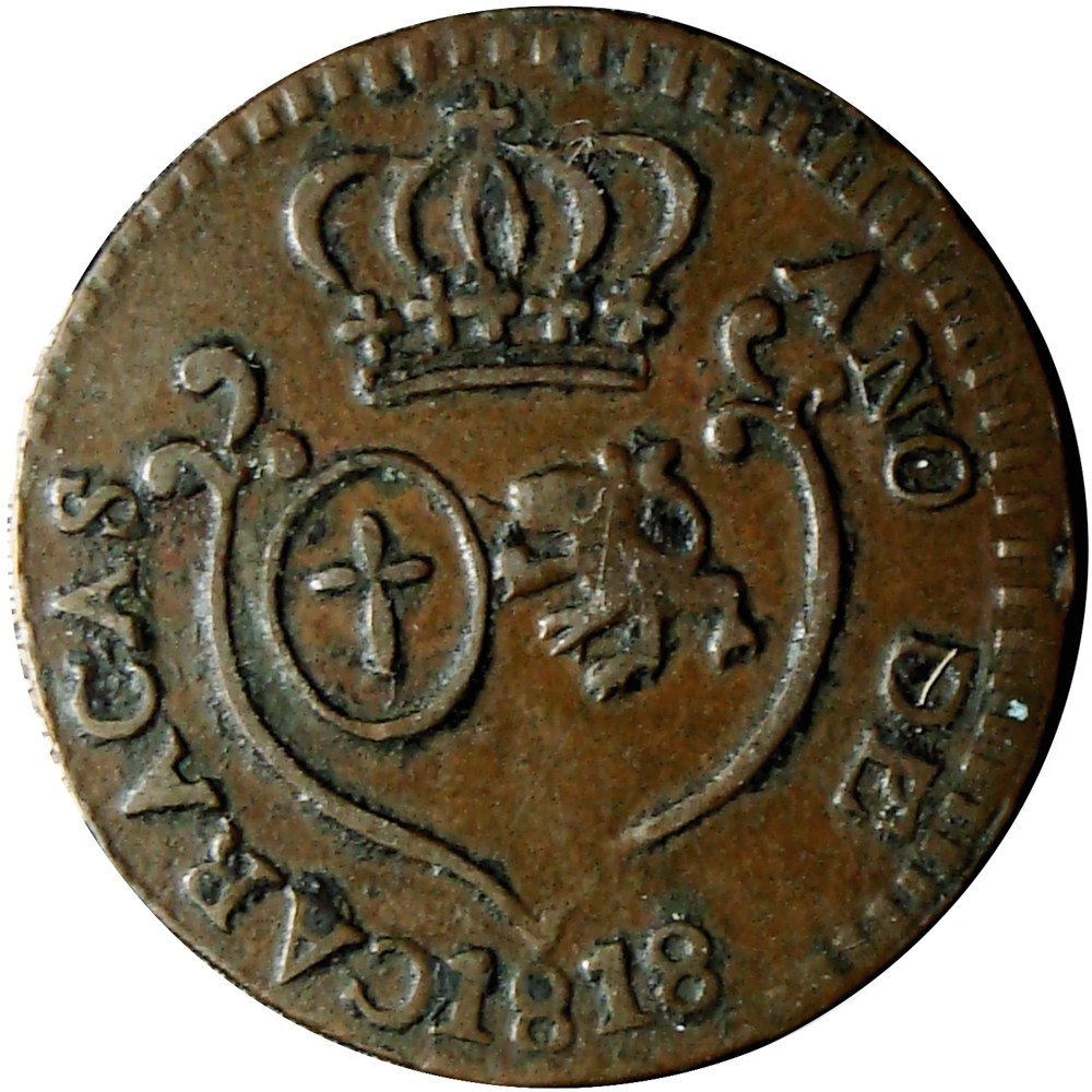 Moneda Caracas ¼ Real de Cobre - Cuartillo 1818  - Numisfila
