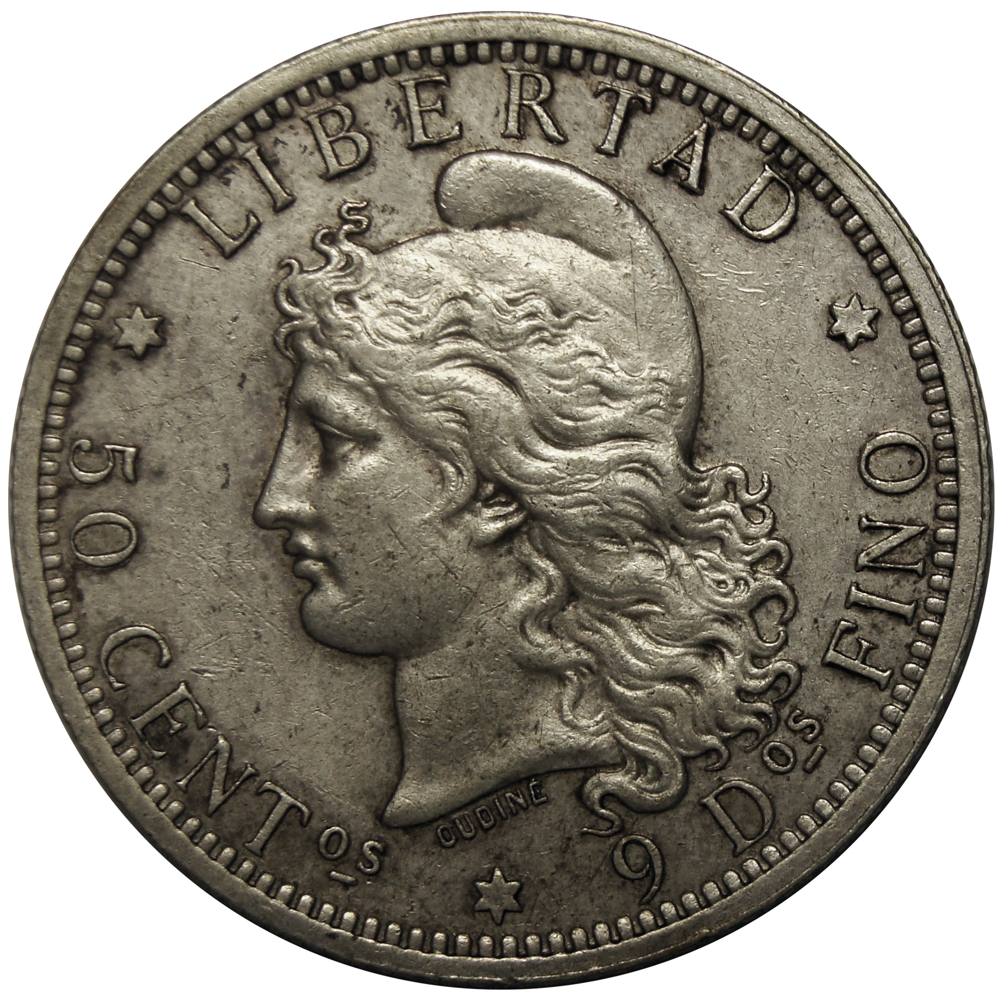 Moneda de Plata Argentina 50 Centavos 1883 Libertad Oudiné  - Numisfila
