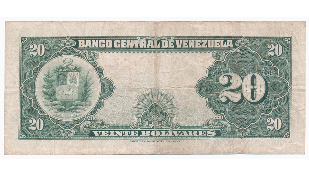 Billete 20 Bolivares Julio 23 1953 H7 Serial  H1794455  - Numisfila