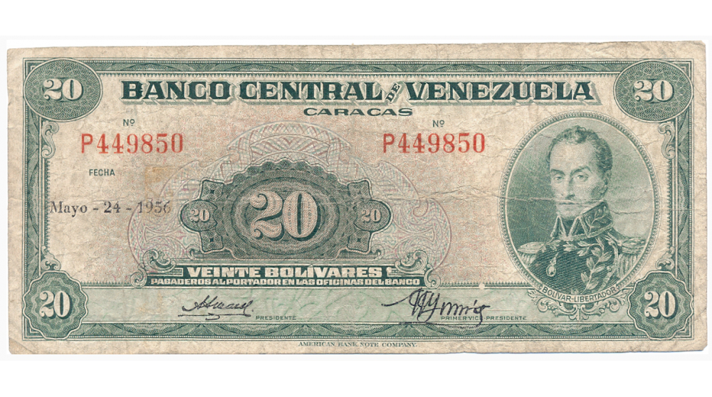 Billete 20 Bolívares 1956 P6 Serial P449850 - Numisfila