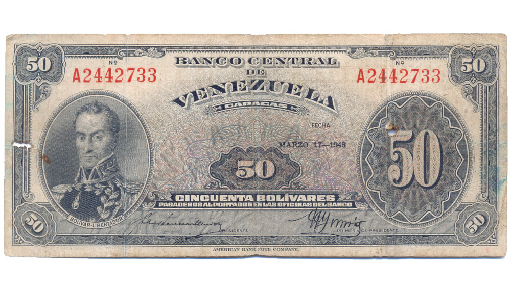 Billete 50 Bolívares Marzo 1948 A7 Serial A2442733 - Numisfila