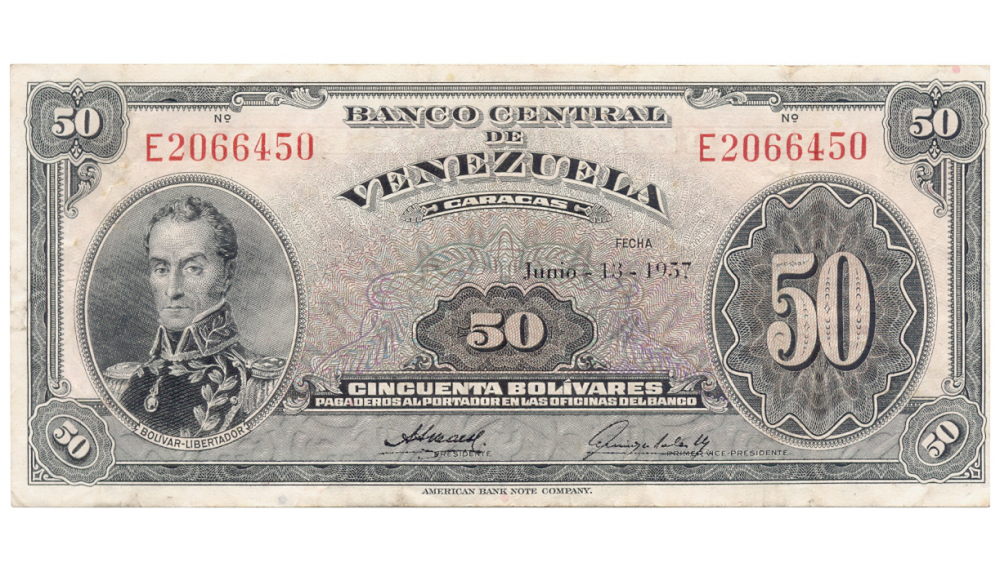 Billete 50 Bolívares 1957 E7 Serial E2066450 - Numisfila