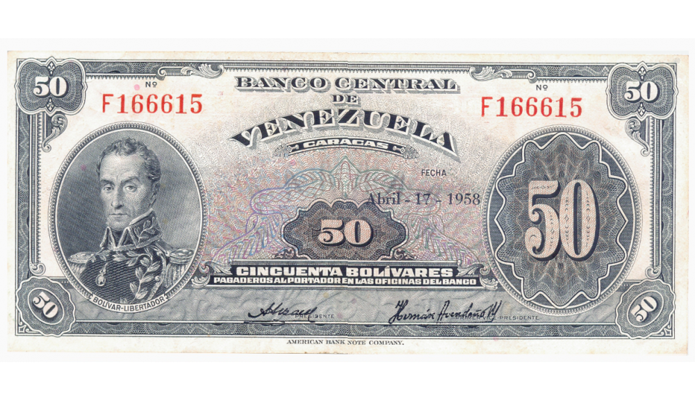 Billete 50 Bolívares 1958 F6 Serial F166615 - Numisfila