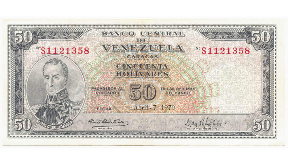 Billete 50 Bolívares 1970 S7 Serial S1121358 - Numisfila