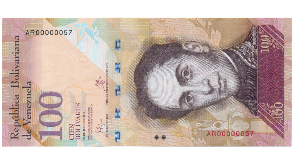 Billete 100 Bolívares 2015 AR8 Serial Bajo AR00000057  - Numisfila