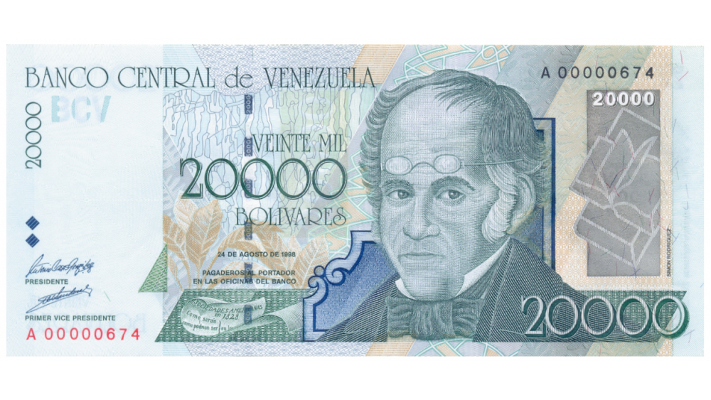 Billete 20000 Bolívares 1998 A8 Serial Bajo A00000674  - Numisfila