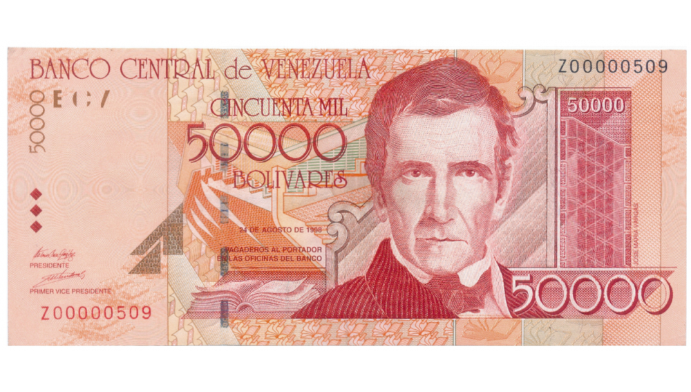 Billete Reposición 50000 Bolívares 1998 Z8 Serial Bajo Z00000509 - Numisfila