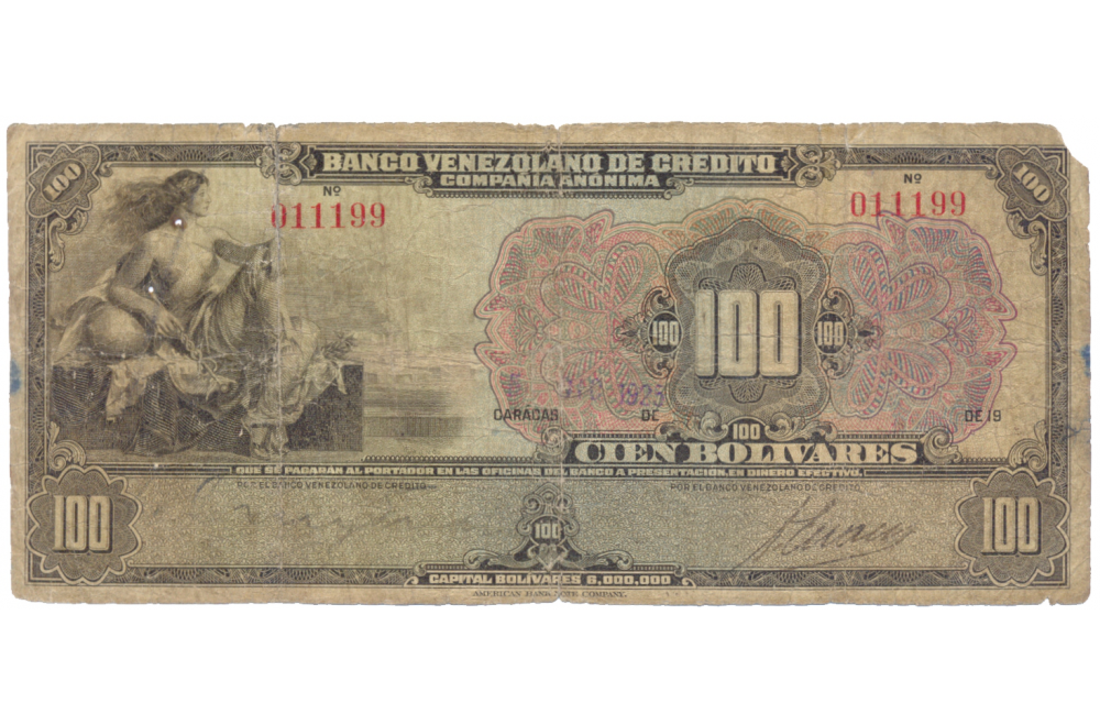 Banco Venezolano de Crédito Billete 100 Bolívares 1925 Plate Note   - Numisfila