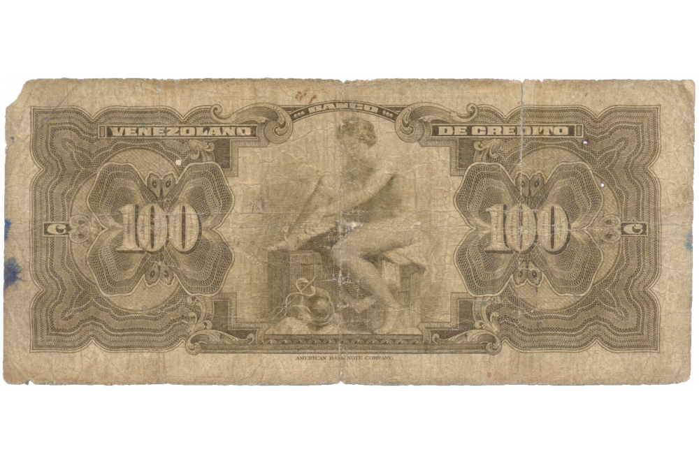 Banco Venezolano de Crédito Billete 100 Bolívares 1925 Plate Note   - Numisfila