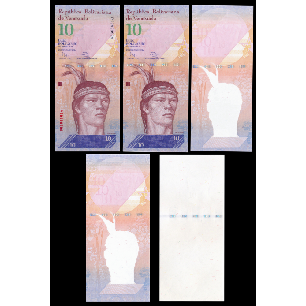 Sólido P99999999 en Set 5 Pruebas Progresivas Impresión Billete 10 Bolívares 2011  - Numisfila