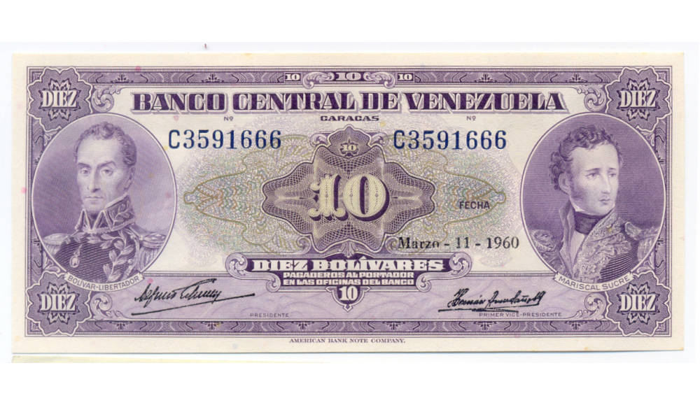 Billete 10 Bolívares 1960 C7 Serial C3591666 - Numisfila