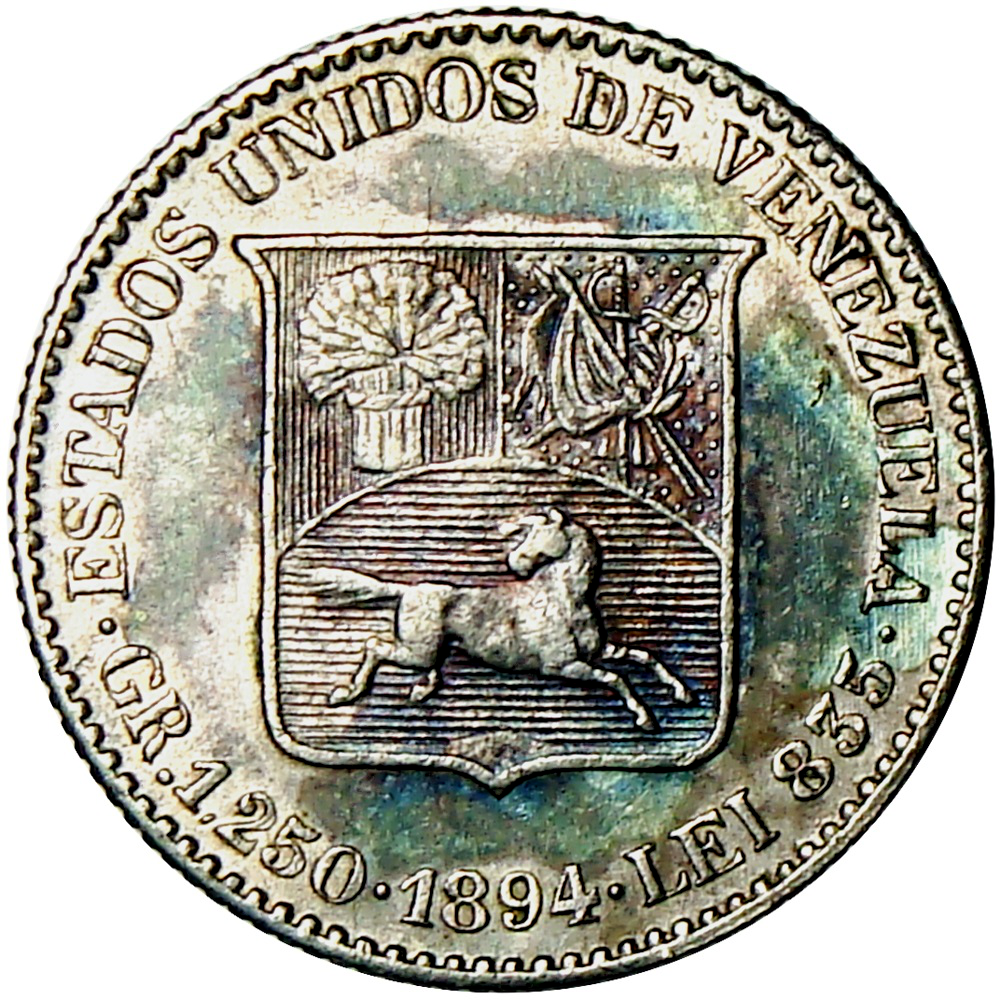 Medio Moneda de Plata 25 Céntimos 1894 - ¼ de Bolívar  - Numisfila