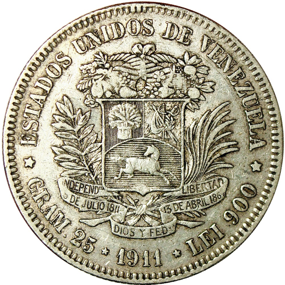 Buena Moneda de Plata 5 Bolívares Fuerte 1911 - Numisfila