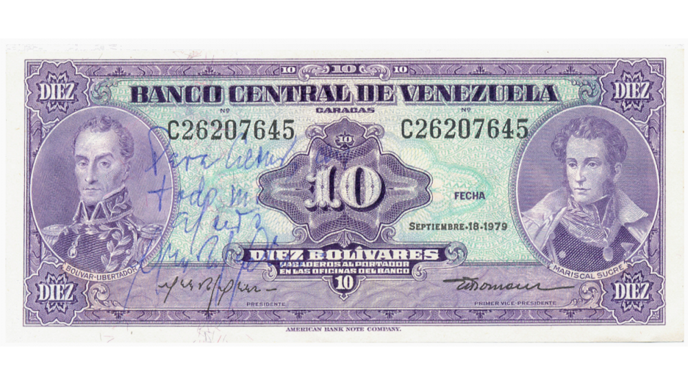 Billete 10 Bolívares 1979 C8 Firma Autógrafa Presidente BCV - Numisfila
