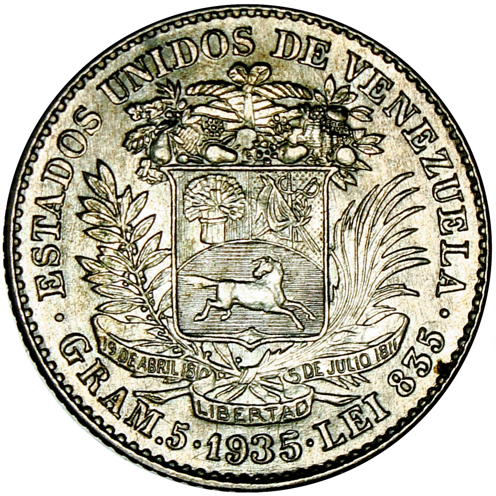 Venezuela Moneda de Plata 1 Bolívar 1935 Giro - Numisfila
