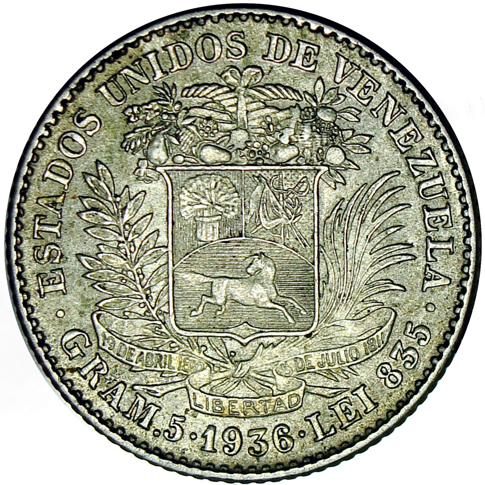 Moneda de Plata 1 Bolívar 1936 - Numisfila