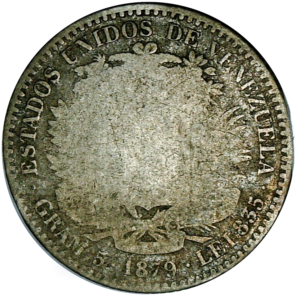 Moneda de Plata Difícil Bolívar 1879 - Numisfila