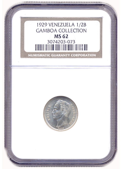 Real Moneda de Plata 50 Céntimos 1929 - ½ Bolívar NGC MS 62 - Numisfila