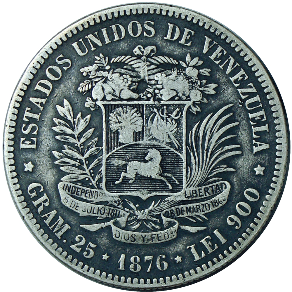 Venezolano 1876 Moneda de Plata - Popularmente 1er Fuerte  - Numisfila