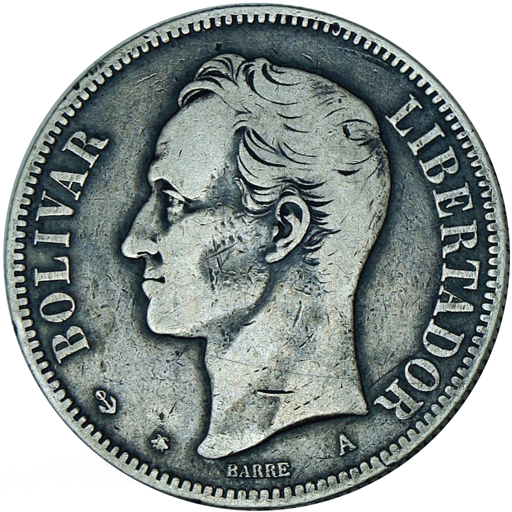 Venezolano 1876 Moneda de Plata - Popularmente 1er Fuerte  - Numisfila