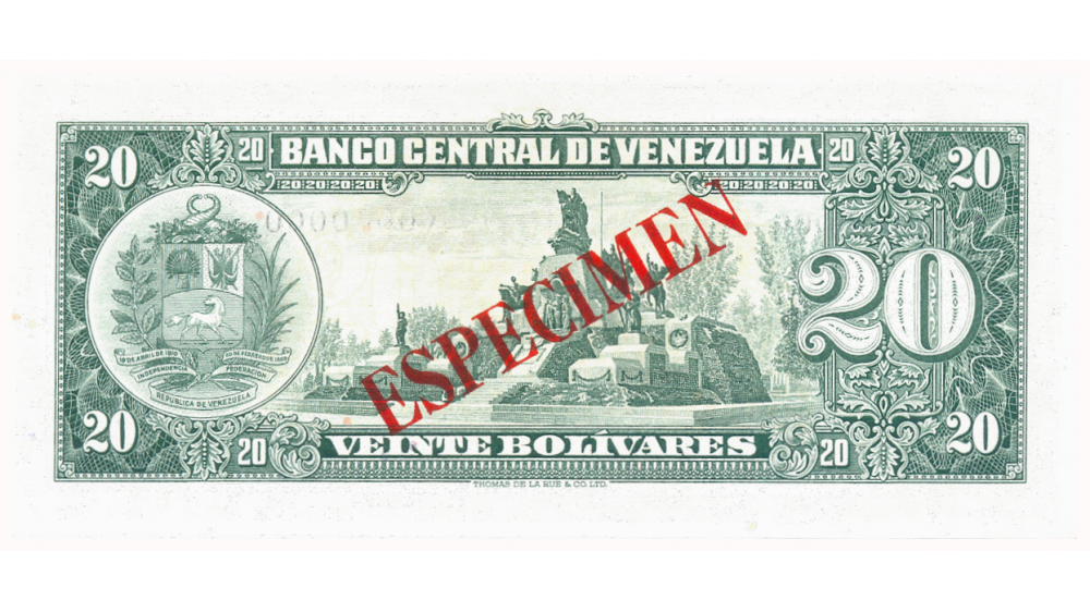 Billete Especimen Sin Valor 20 Bolívares 1960/1966 X0000000  - Numisfila