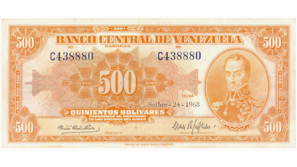Billete Canario 500 Bolívares 1968 Serial C438880 - Numisfila