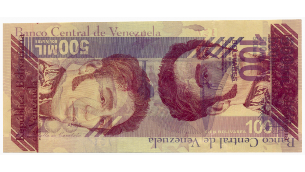 Prueba Billete 100 Boívares 2021 sobre 500 Mil Bolívares 2020 Anverso y Reverso - Numisfila