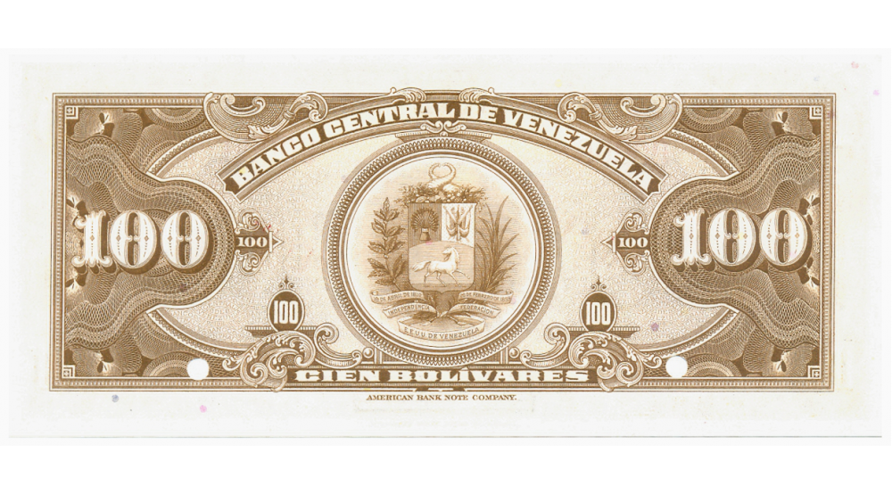 Billete Specimen Sin Valor 100 Bolívares 1940-53 E.E.U.U.  - Numisfila