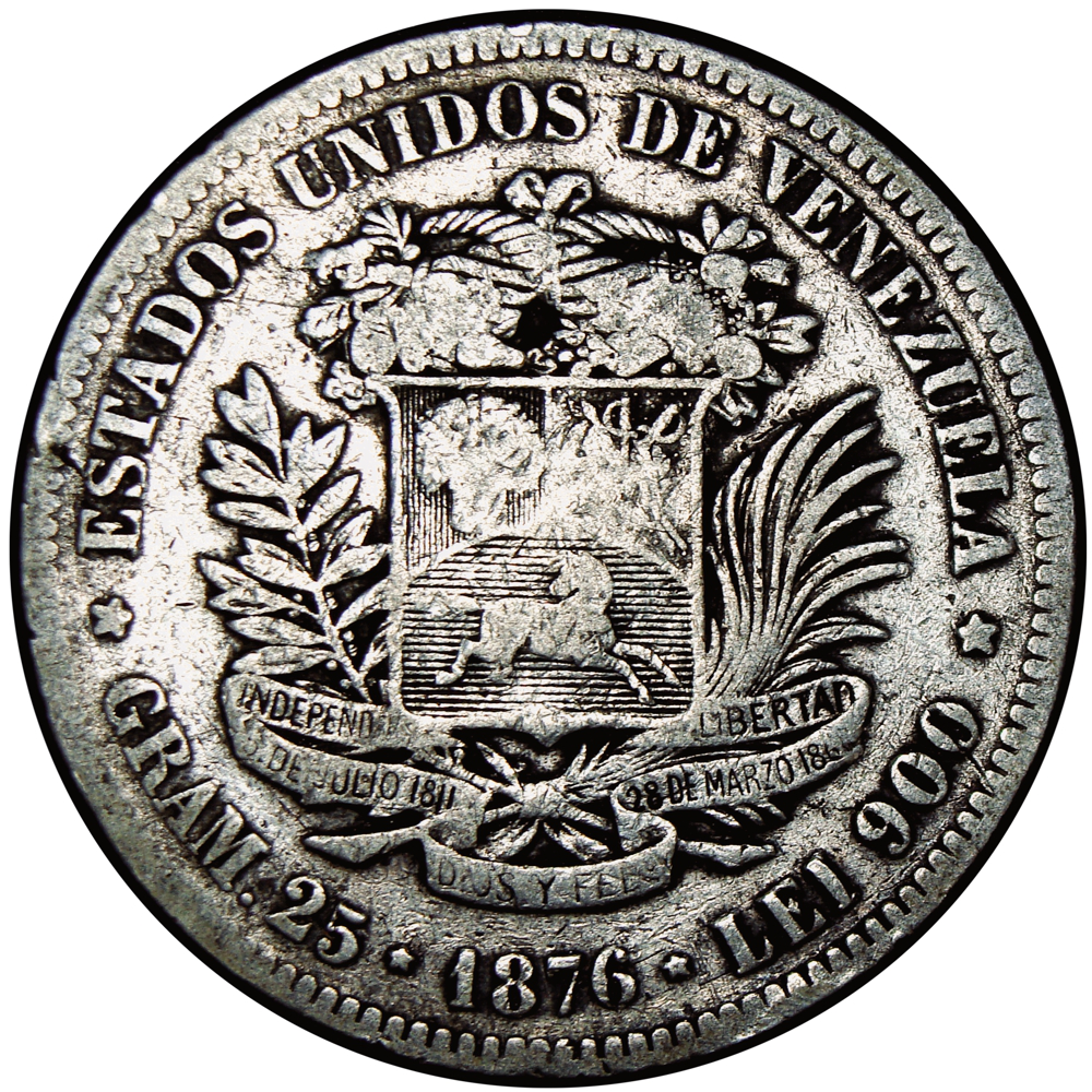 Venezolano 1876 Moneda de Plata - Popularmente 1er Fuerte - Numisfila