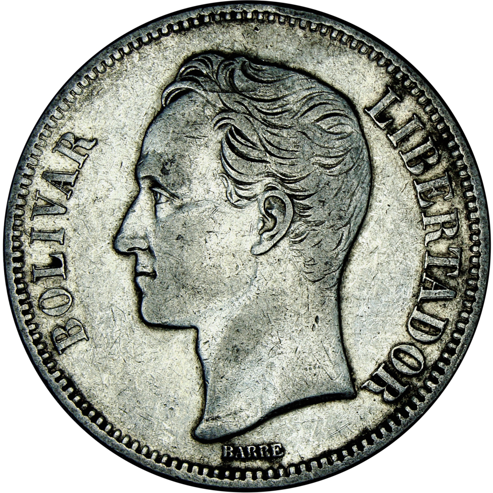 Fuerte Moneda de Plata 5 Bolívares 1886 Fecha Normal  - Numisfila
