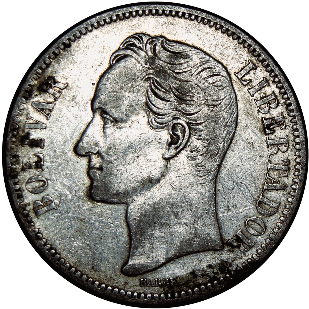 Fuerte Moneda de Plata 5 Bolívares 1886 Fecha Normal  - Numisfila