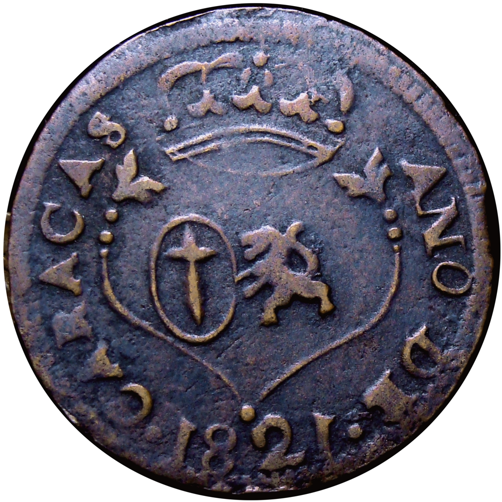 Moneda Provincia Caracas ¼ Real Cuartillo • 1821 • - Unos invertidos - Numisfila