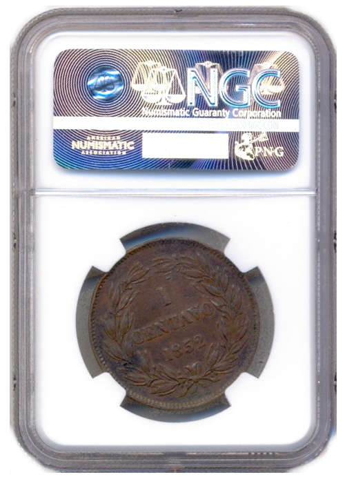 Moneda Centavo Monaguero 1852 Libertad Heaton 31.5 mm NGC AU Details  - Numisfila
