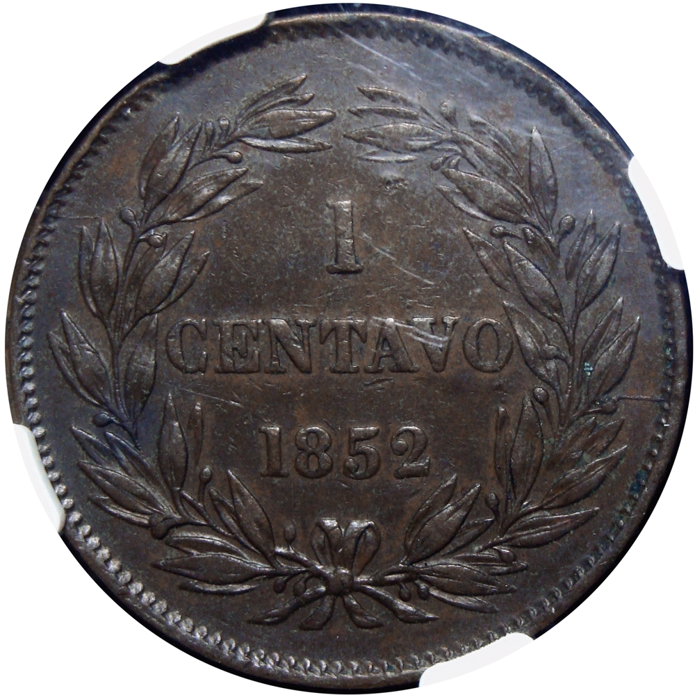 Moneda Centavo Monaguero 1852 Libertad Heaton 31.5 mm NGC AU Details  - Numisfila