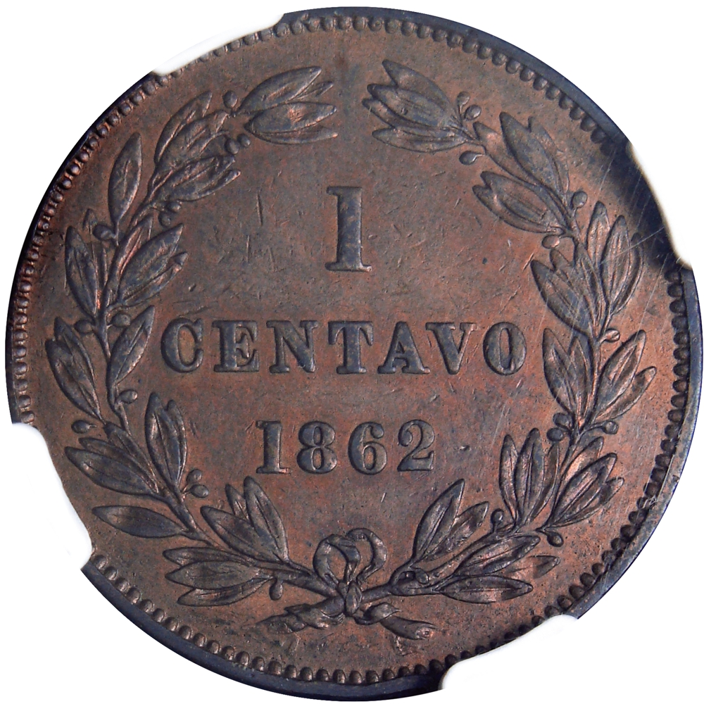 Libertad Moneda Centavo Monaguero 1862 NGC AU Details  - Numisfila