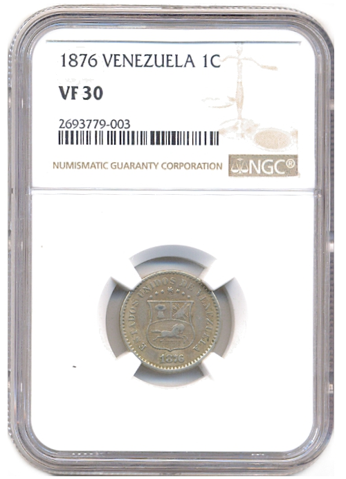 Moneda Un Centavo 1876 - 1ra Puya NGC VF30 - Numisfila
