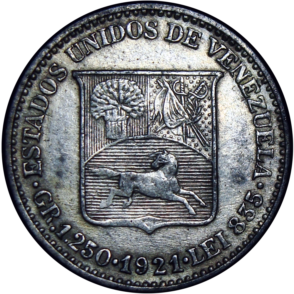 Moneda 25 Céntimos 1921 Variante 2 Bajo y 2do 1 Alto - Medio de Plata - Numisfila
