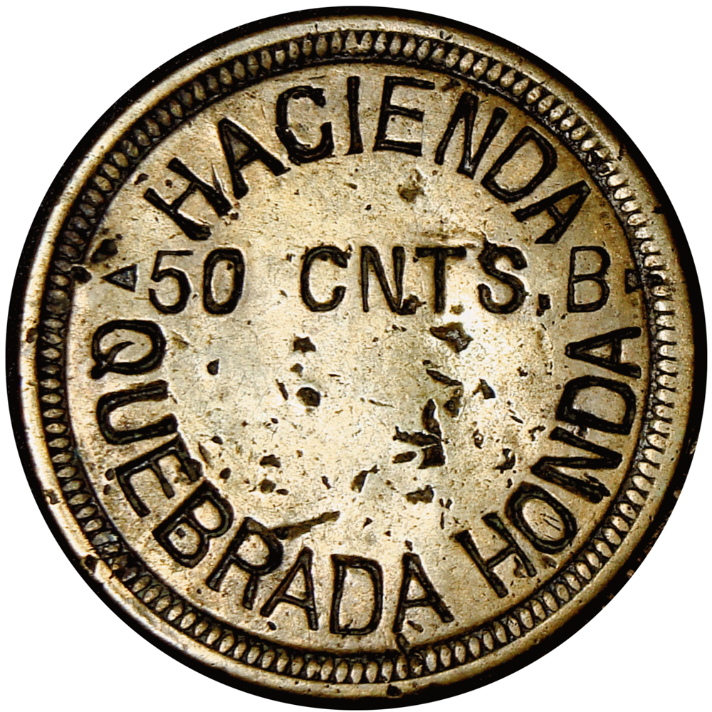 Ficha Quebrada Honda 50 Cnts. B. 1891 Manuel Palacios Vega  - Numisfila
