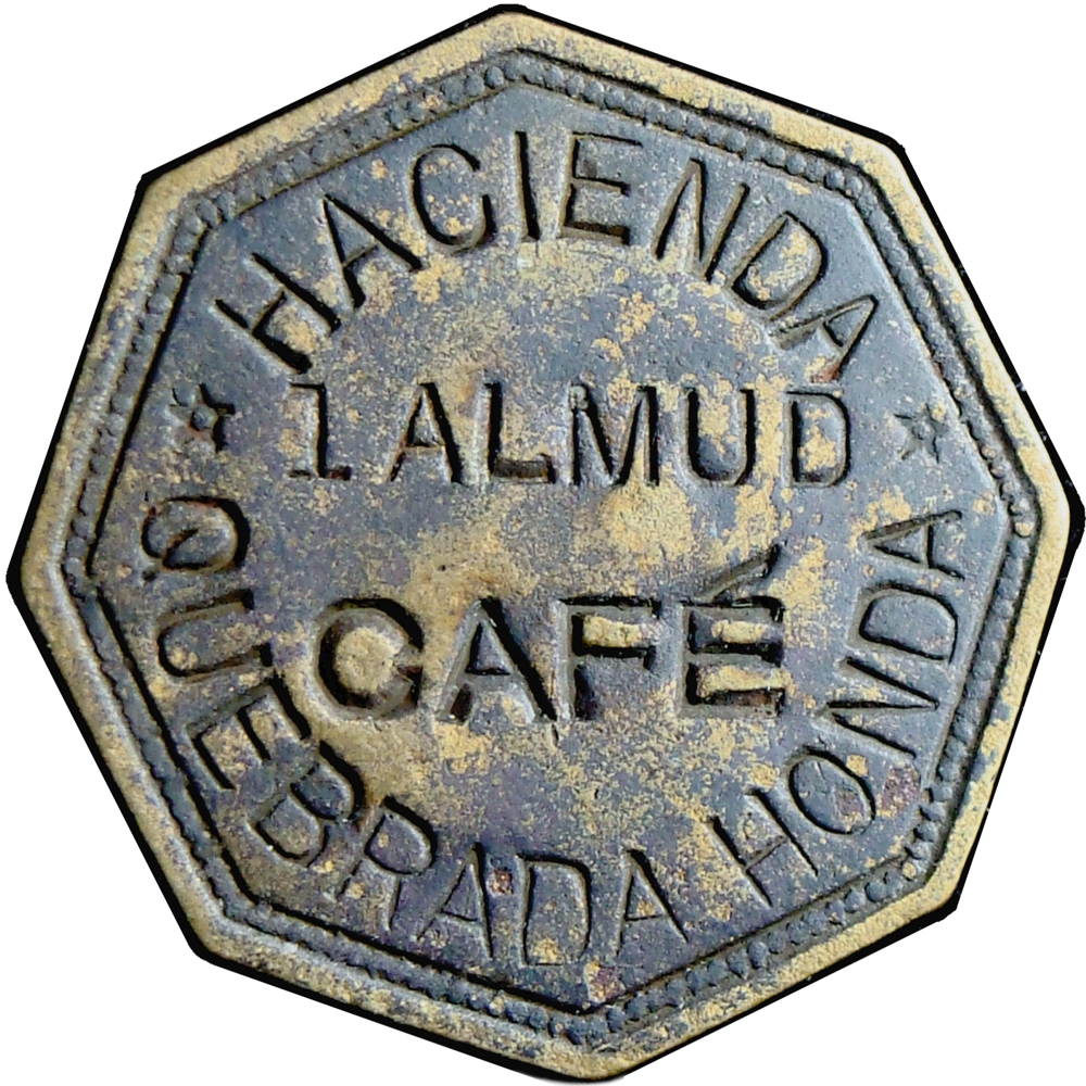 Ficha Octogonal Quebrada Honda 1 Almud 1891 Manuel Palacios Vega  - Numisfila