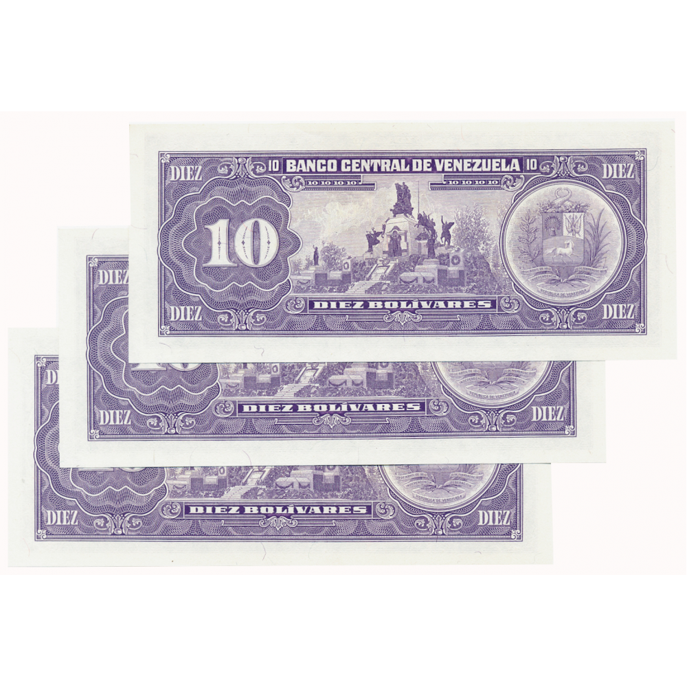 Trío Billetes 10 Bolívares 1990 Mismo Serial K78883445, 2 con Un Solo Serial  - Numisfila