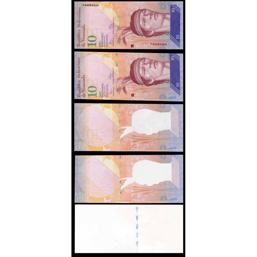 Sólido P88888888 en Set 5 Pruebas Progresivas Impresión Billete 10 Bolívares 2011 - Numisfila