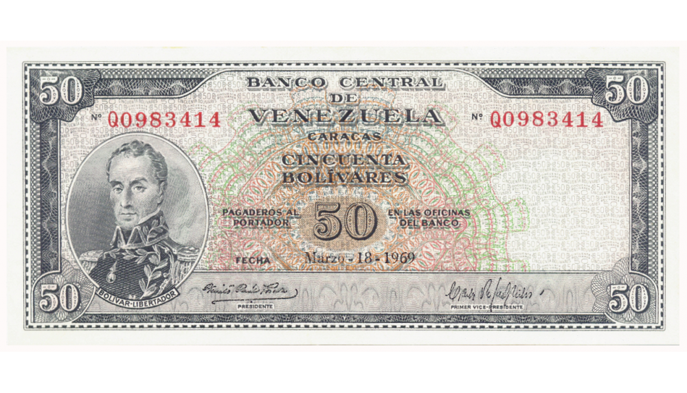 Billete 50 Bolívares 1969 Q7 Serial Q0983414 - Numisfila