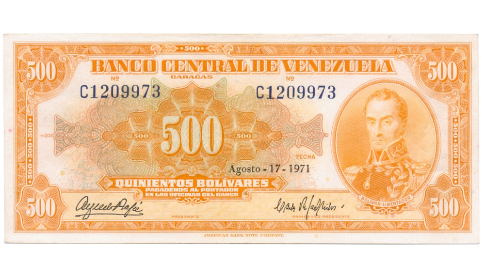 Billete 500 Bolívares Agosto 1971 C7 Serial C1209973 Canario - Numisfila