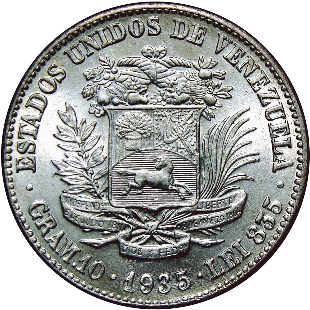 Venezuela Hermosa Moneda de Plata 2 Bolívares 1935 - Numisfila