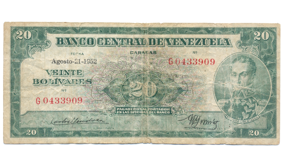 Billete Orejón 20 Bolívares 1952 Serial G0433909 - Numisfila