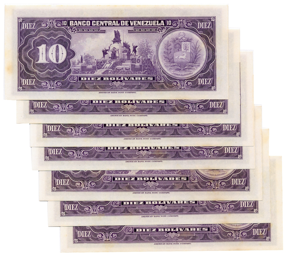 7 Billetes Consecutivos 10 Bolívares 1972 D7 Seriales D9161092 al D9161098  - Numisfila