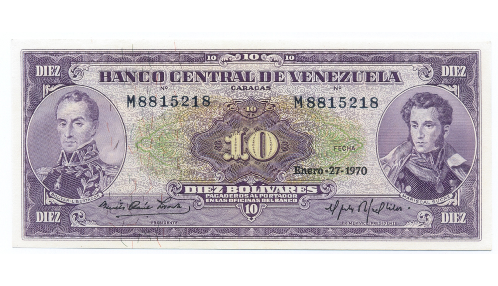 Bello Billete 10 Bolívares 1970 M7 Serial  M8815218 - Numisfila