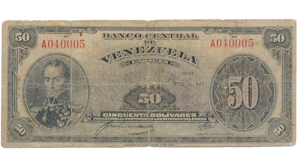 Muy Raro Billete 50 Bolívares Febrero 6 1941 Serial A040005 - Numisfila