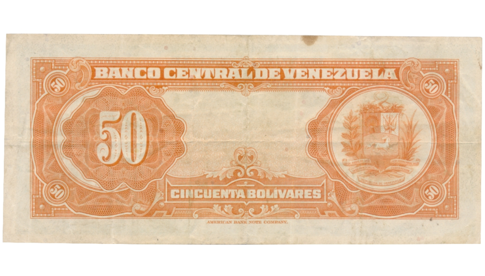 Billete 50 Bolívares Abril 1956 Difícil E7 Serial E1070773  - Numisfila