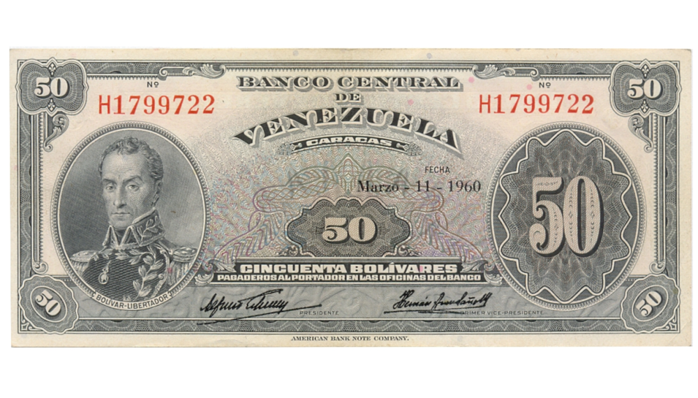 Billete 50 Bolívares 1960 H7 Serial H1799722 - Numisfila